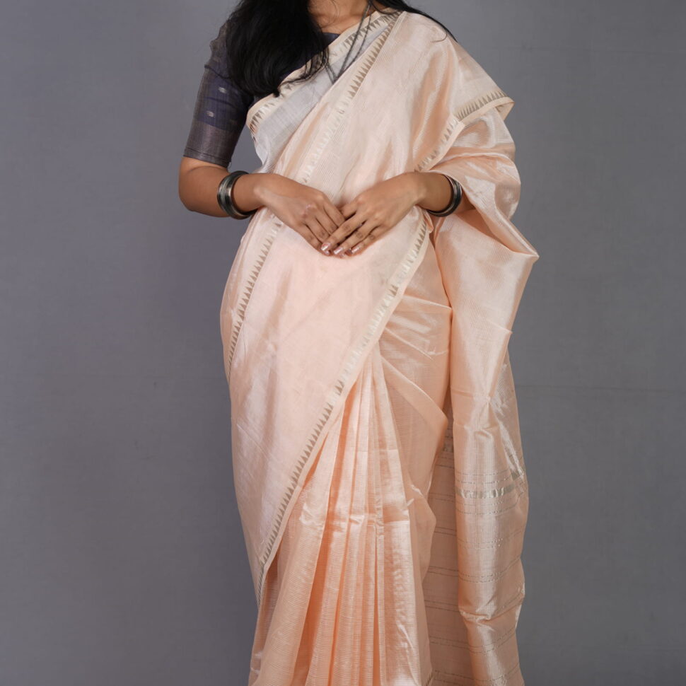 Suranjana | Peach-Nectar Mangalagiri Cotton-Silk with Silver Nizam Border