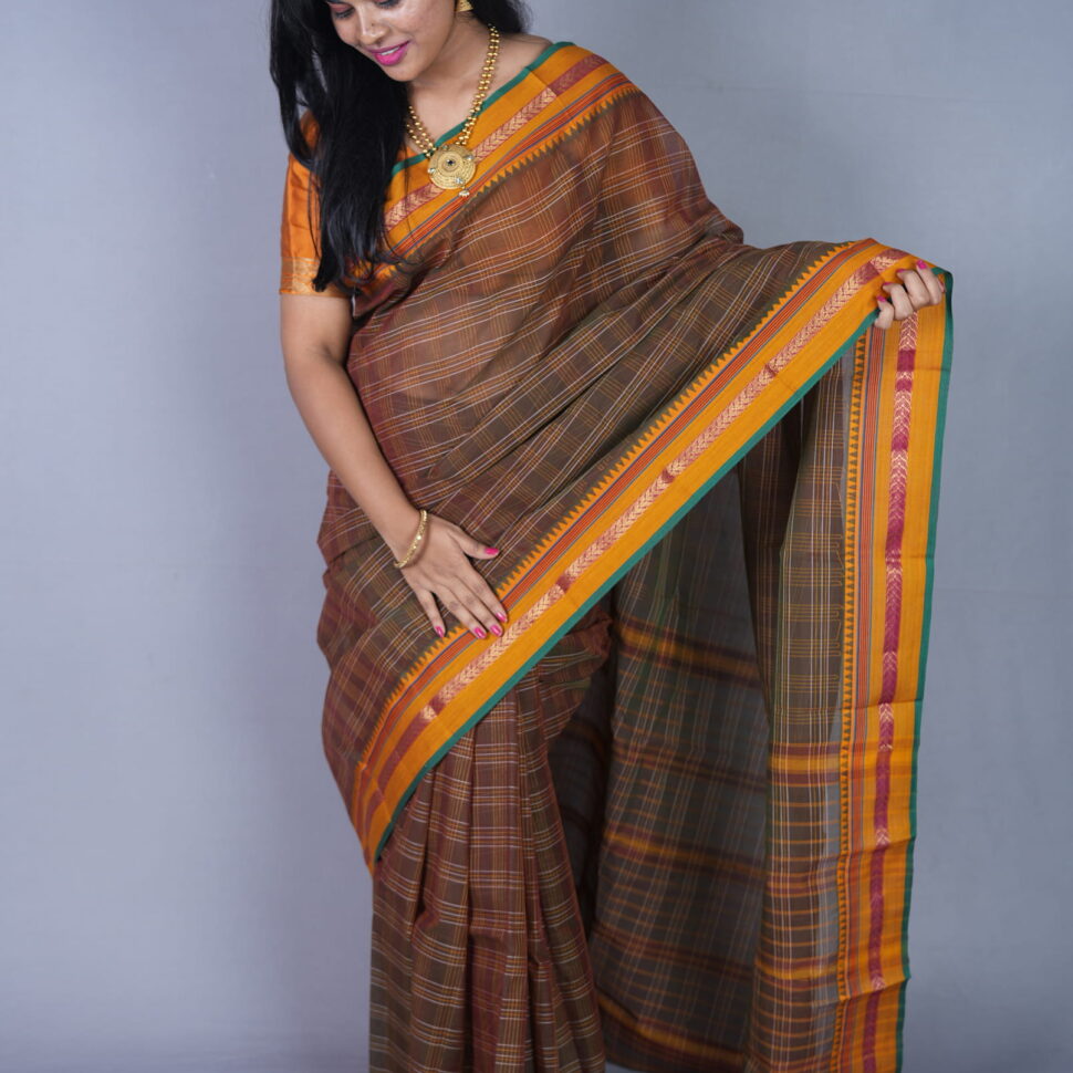 Kanakangi Vasudha | Tan-Brown & Mustard Narayanpet Handloom