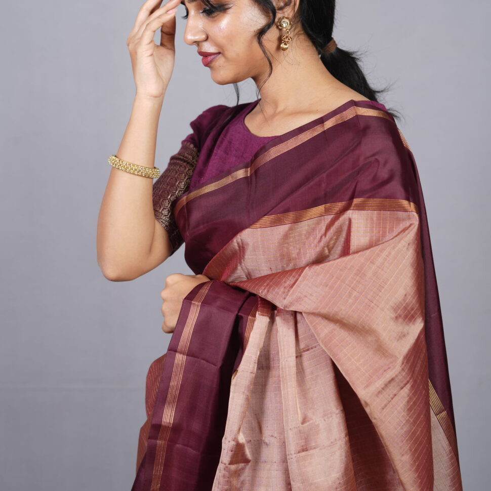 The Raktha Chandrika Kanjivaram | Antique Copper & Deep Wine Minimalist Silk