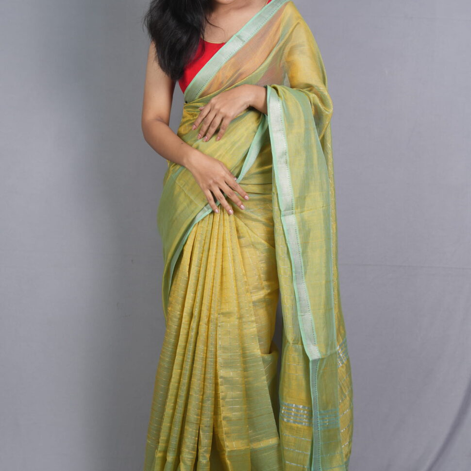 Vasantini Kanakangi | Mango Yellow & Seafoam Mangalagiri Silk-Cotton Saree