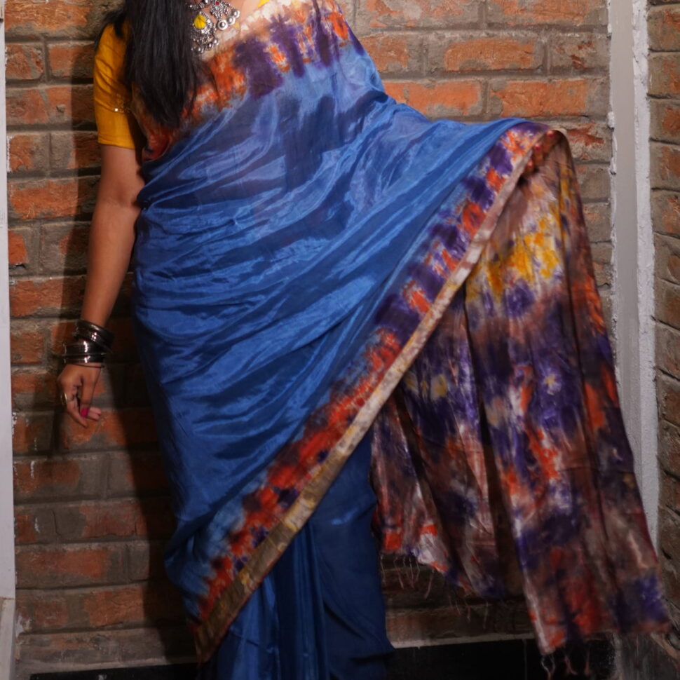 Nila Maya | Cerulean Shibori Mangalagiri Silk-Cotton Saree
