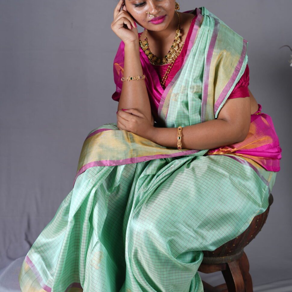 Marakata Valli | Emerald Vine: Seafoam & Magenta Uppada Silk