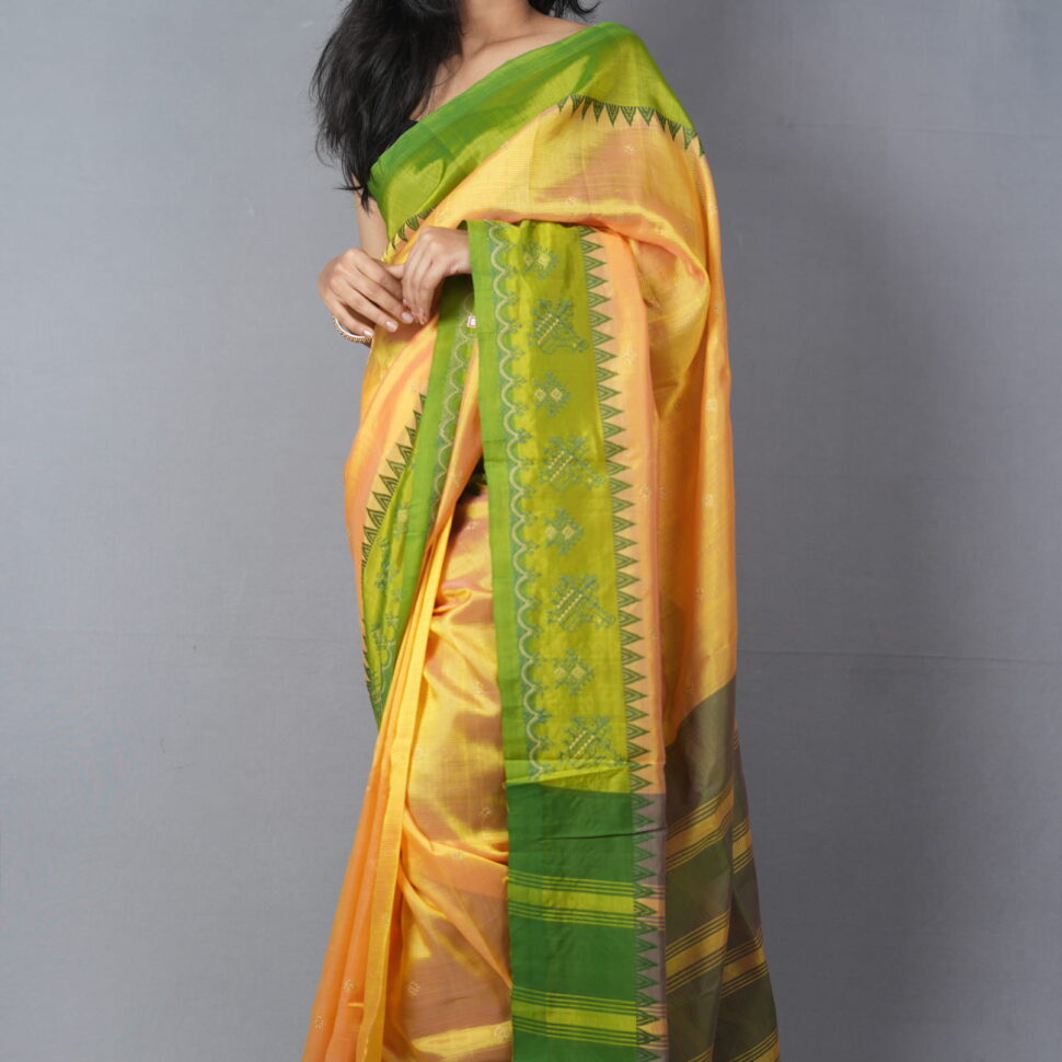 Hemalata Vana | Mustard Gold & Leaf Green Mangalagiri Silk-Cotton Saree