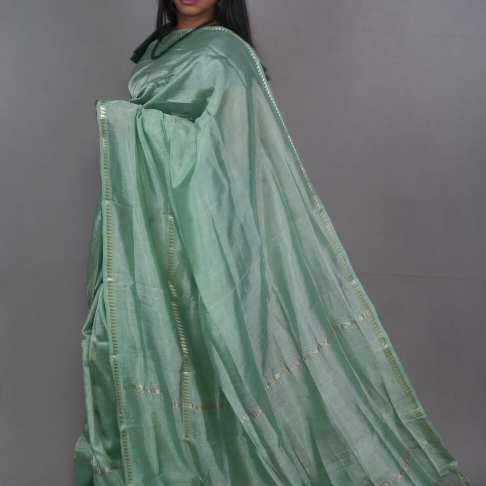 Rajata Mukhi | Seafoam Green Mangalagiri Cotton-Silk Saree