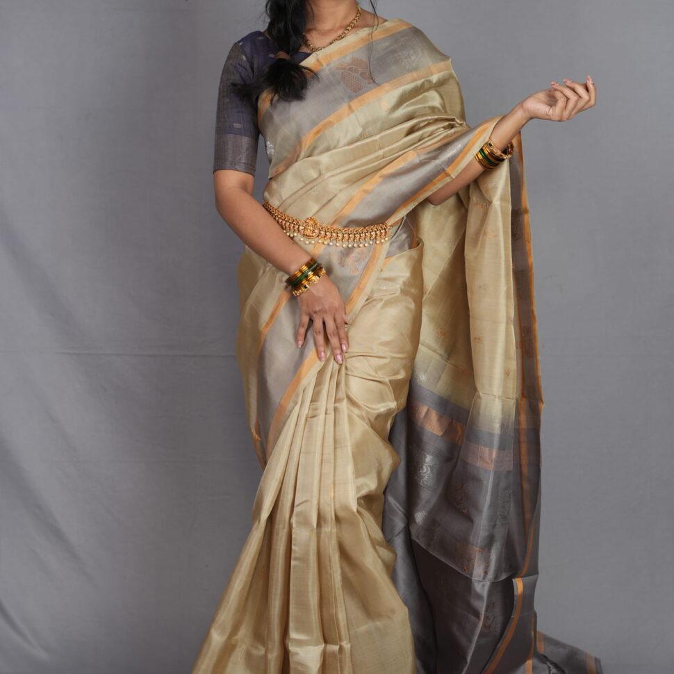 Swarna Valli | Honey-Gold & Ash-Grey Uppada Silk