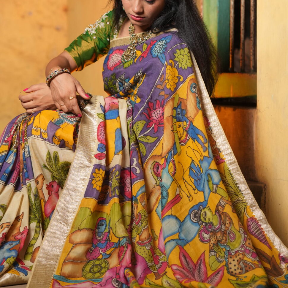 Kala-Vriksha | Hand-Painted Pen Kalamkari Pure Silk Saree