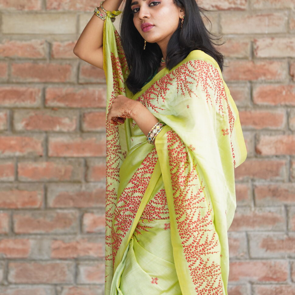 Rajanya | Fresh Pista Green / Lime Green Mangalagiri Silk Saree