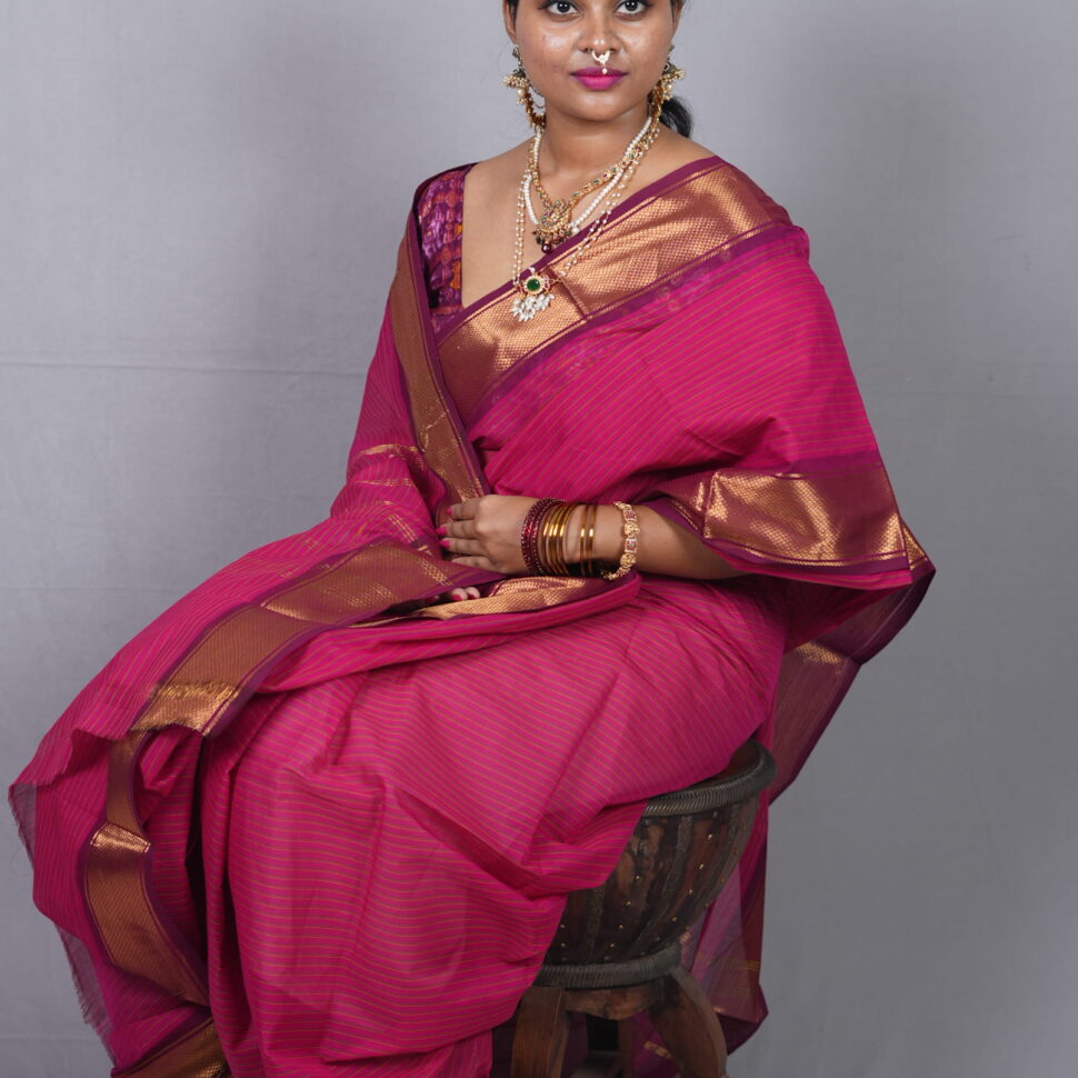 Sindura Mangala | Vibrant Rani Pink Kanjivaram Cotton with Gold Zari