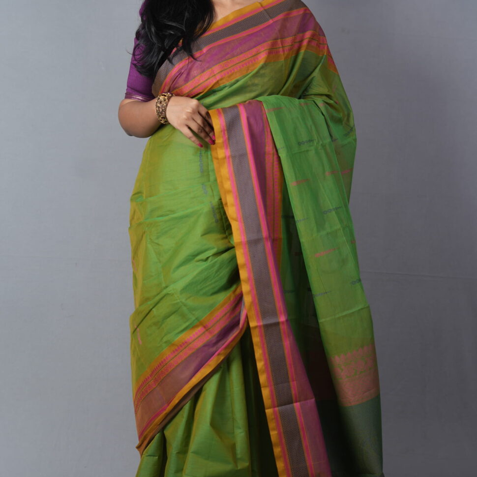 Vana Jyoti | Forest Green & Midnight Blue Kanchi Handloom Cotton Saree