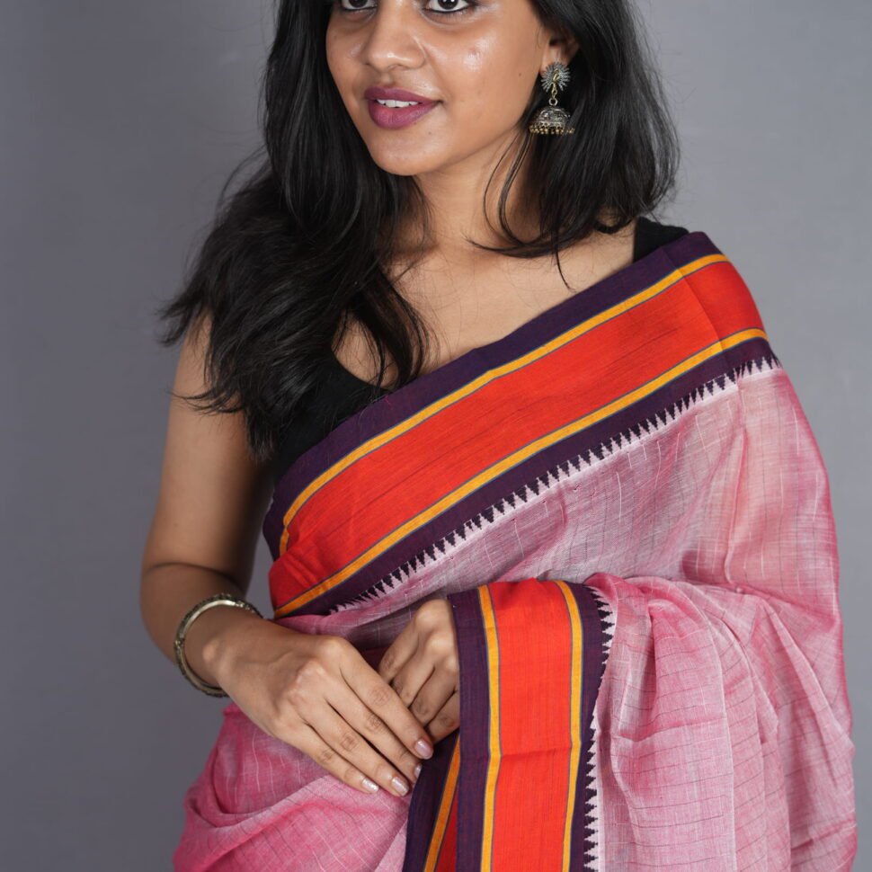 Arunika Pallavi | Candy Pink & Sun-kissed Orange Narayanpet Handloom Cotton Saree